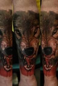 腕ホラースタイル色邪悪な血まみれの狼のタトゥーパターン