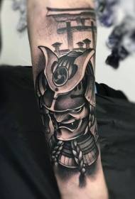 arm old school black Samurai mask tattoo pattern
