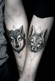 Pár karkötő fekete farkas és a róka tetoválás minta