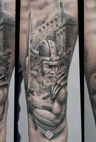 Izjemen srednjeveški bojevnik s starim vzorcem grajske tetovaže