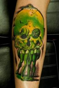 calf green mysterious witch and bat tattoo pattern