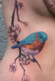 modello di tatuaggio colorato delicato fiore uccello in vita