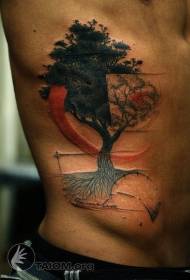 बाजूला ribs सुंदर काळा झाड टॅटू नमुना