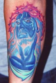 model de tatuaj portret albastru al lui Isus
