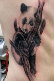 Nigra griza panda tatuaje ŝablono sur flanka arbo