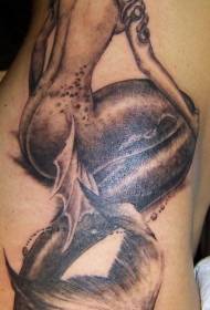 talie laterală model negru tatuaj sirena maro