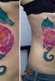 sagoma ippocampo colore lato vita con motivo tatuaggio loto