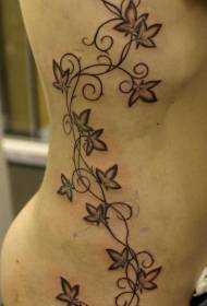 waist side Black gray long funny leaf vine tattoo pattern