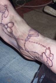 peito do pé feminino simples tesoura e tornozeleira tatuagem padrão