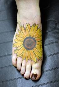 腳背上的大向日葵紋身圖案