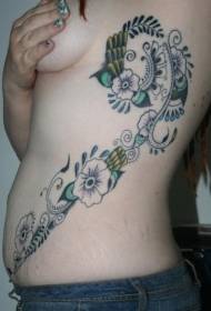 modello di tatuaggio totem di vite fiore di colore lato vita femminile
