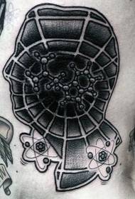 Taille surreal Stil schwaarze mënschleche Kapp Atom Symbol Tattoo Muster