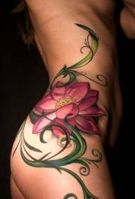 colore delle costole laterali delle ragazze Modello di tatuaggio di fiori esotici