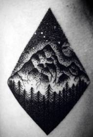 πλευρική πλευρά μαύρο και άσπρο τοπίο μοτίβο τατουάζ τοπίο δάσος