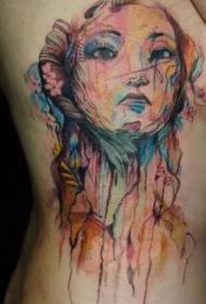 pola ilustrasi warna wanita potret tato potret