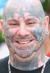 vīriešu sejas piecstaru zvaigznes ziedu tetovējuma modelis