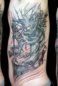 Side ribs incredible black monster tree tattoo pattern