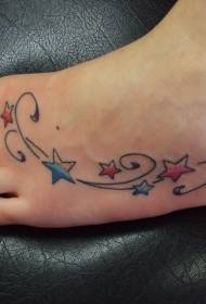 Foto de tatuaje de estrella de cinco puntas fresca de color de empeine femenino