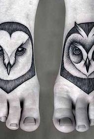 super cute couple Owl head instep tattoo