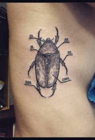 Seitliche Rippengravur schwarzer Käfer mit digitalem Tattoo-Muster