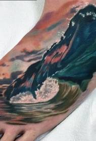 Instep culore realisticu mudellu di tatuaggi d'onda grande
