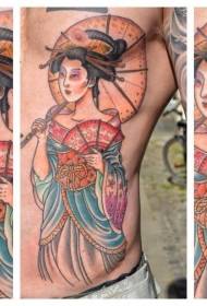 taobh ribs dath álainn geisha le patrún tattoo scáth