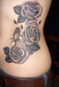 boczne żebra dobrze wyglądający czarny szary wzór róży tatuaż