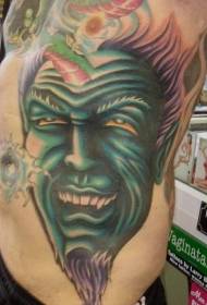 disegno del tatuaggio con mostri cornuti colorati sul lato della vita