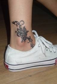 腳踝簡單的黑線蝴蝶紋身圖案