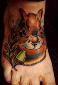 Infant colored beautiful squirrel with nut tattoo pattern