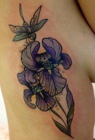 bočna rebra divan ljubičasti iris cvijet tetovaža uzorak