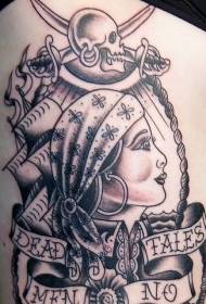 странични ребра портрет жена пиратски училище с модел на татуировка на писмо