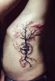 Lado de la cintura misterioso árbol pequeño con patrón de tatuaje de símbolo