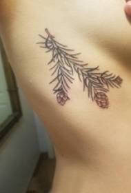 Ragazza di tatuaggi di ramoscelli nantu à i nervi laterali nantu à a stampa di u tatuu di u ramu