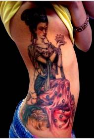 gilid na buto-buto natural na dressing Geisha magandang tattoo pattern