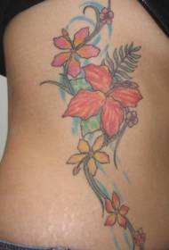 šoniniai šonkauliai gražus raudonos ir geltonos gėlių tatuiruotės modelis