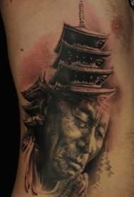 flanka ripeto realisma azia mona mona portreto kombinita kun templo-tatuaje Ŝablono