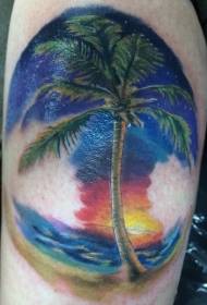 beautiful palm tree with sunset tattoo pattern