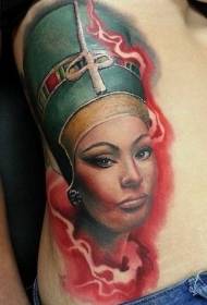 허리 측면 색상 이집트 여왕 초상화 문신 패턴