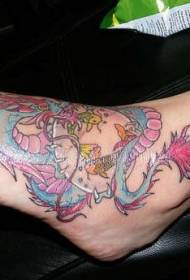 model de tatuaj dragon dragon de culoare instep