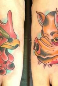 patrón de tatuaxe de porco e debuxos animados de instep