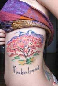 modeli tatuazh me pemë fletë me ngjyrën e brinjëve