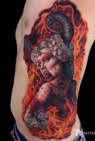 талия страна цвят ужас стил кървава демон демон с пламък татуировка