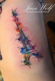 Нога в стиле акварели Эйфелева башня татуировки