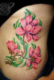 sivu kylkiluut realistinen magnolian puun oksa tatuointikuvio