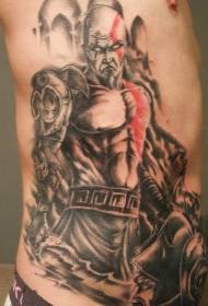 侧肋漫画彩色邪恶的野蛮人战士纹身图案