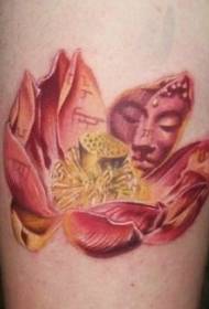 붉은 연꽃 인쇄 부처님 동상 그린 문신 패턴