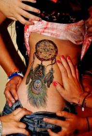 Motivo del tatuaggio acchiappasogni sul lato vita in stile new school