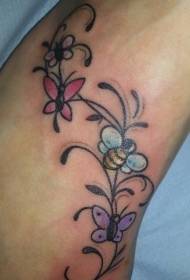 Tatuaje de abeja e flor de mariposa de cor instep feminino Imaxe 112738 - tatuaxe de estrelas de cinco puntas oca no instep