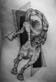 side rib surreal style black statue geometric tattoo pattern